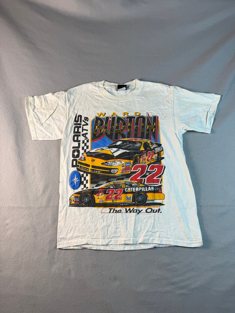 Vintage Ward Burton #22 Polaris ATVs Caterpillar Shirt Men M White NASCAR Racing